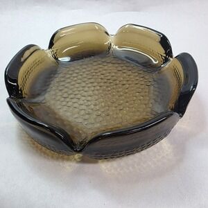 Vintage Ashtray‎ Smokey Brown Glass Honeycomb Pebbled Pattern
